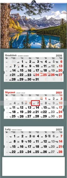 KALENDARZ TRÓJDZIELNY ŚCIENNY PREMIUM 2027 GÓRY KRAJOBRAZ GÓRSKIE JEZIORO
