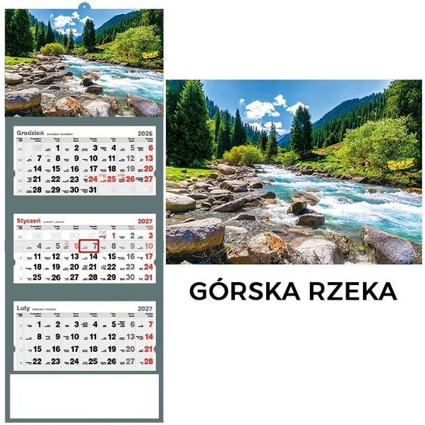 KALENDARZ TRÓJDZIELNY ŚCIENNY PREMIUM 2027 ZAWIESZKA KRAJOBRAZY GÓRY RZEKA