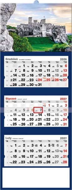 KALENDARZ TRÓJDZIELNY ŚCIENNY PREMIUM 2027 ZAWIESZKA ZAMEK OGRODZIENIEC