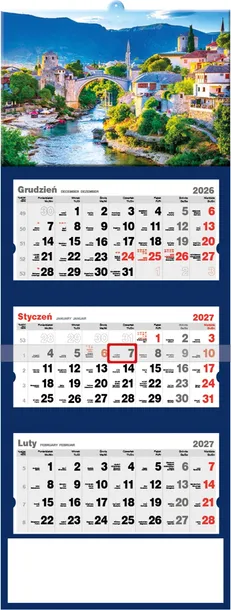 KALENDARZ TRÓJDZIELNY ŚCIENNY PREMIUM 2027 KRAJOBRAZ MOST RZEKA OLD BRIDGE