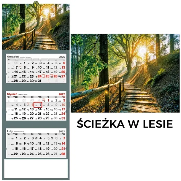 KALENDARZ TRÓJDZIELNY ŚCIENNY PREMIUM 2027 ZAWIESZKA KRAJOBRAZY LAS NATURA