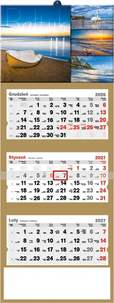 KALENDARZ TRÓJDZIELNY ŚCIENNY PREMIUM 2027 KRAJOBRAZ ŁÓDKA MORZE BAŁTYK