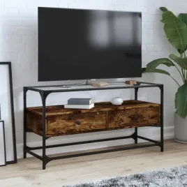 vidaxl-szafka-pod-tv-ze-szklanym-blatem-przydymiony-dab-98x35x51-cm