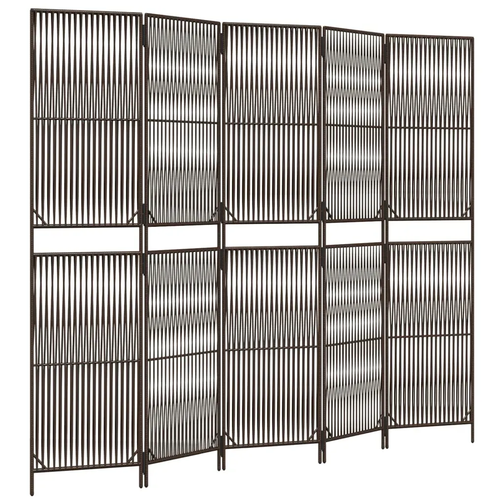 vidaxl-parawan-5-panelowy-brazowy-polirattan-stan-nowy
