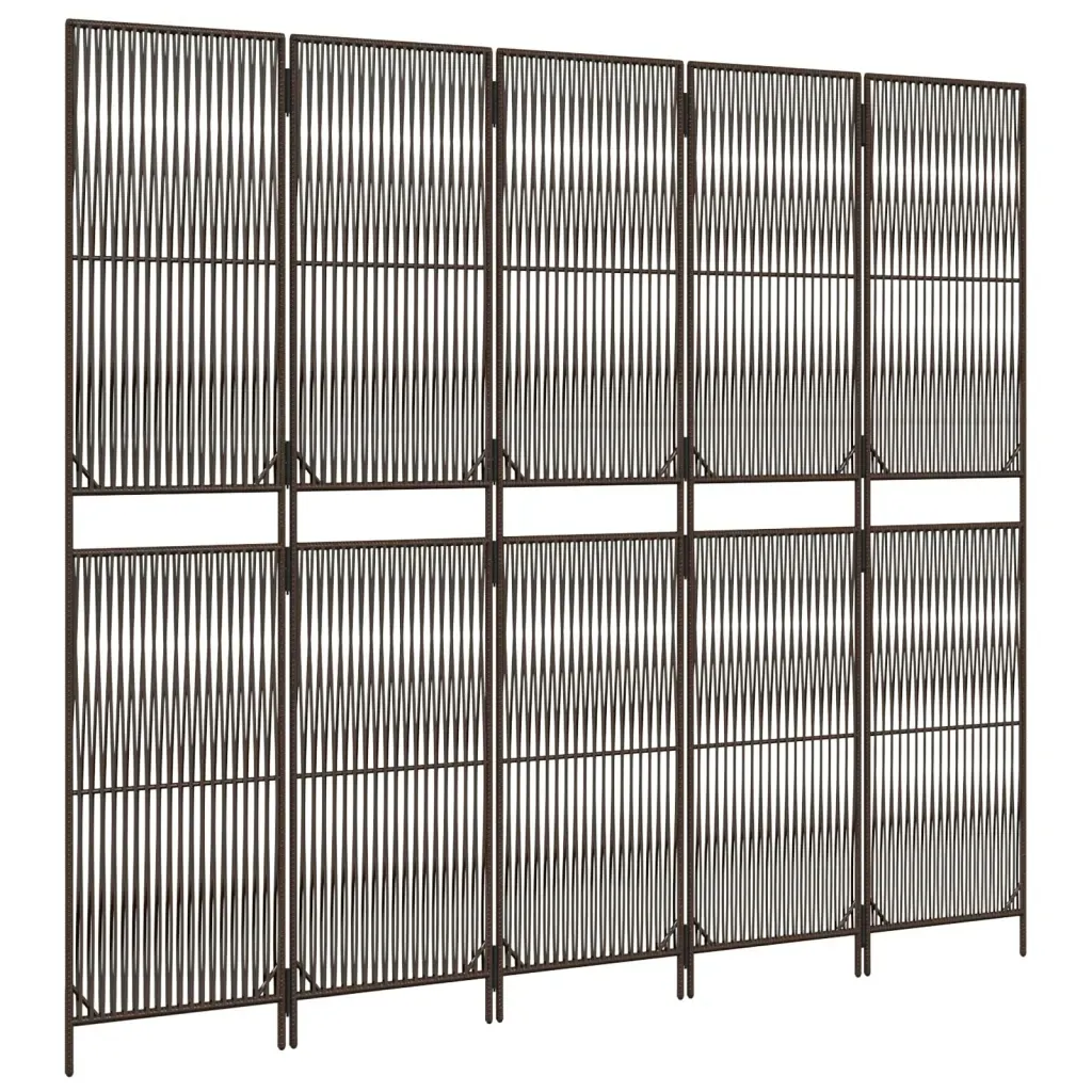 vidaxl-parawan-5-panelowy-brazowy-polirattan-stan-nowy