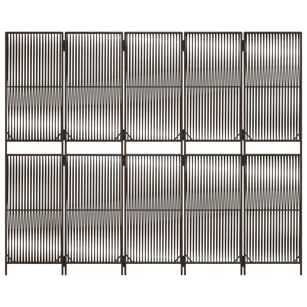 vidaxl-parawan-5-panelowy-brazowy-polirattan