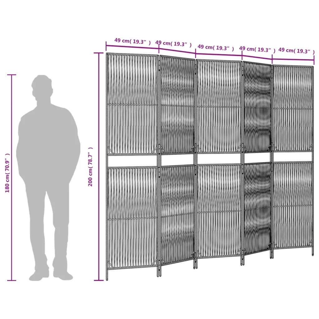 vidaxl-parawan-5-panelowy-brazowy-polirattan
