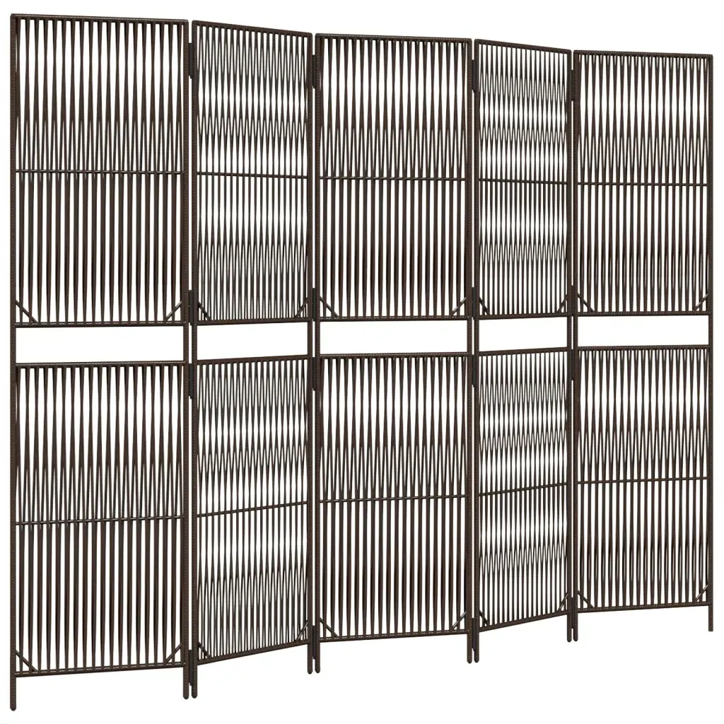 vidaxl-parawan-5-panelowy-brazowy-polirattan-stan-nowy