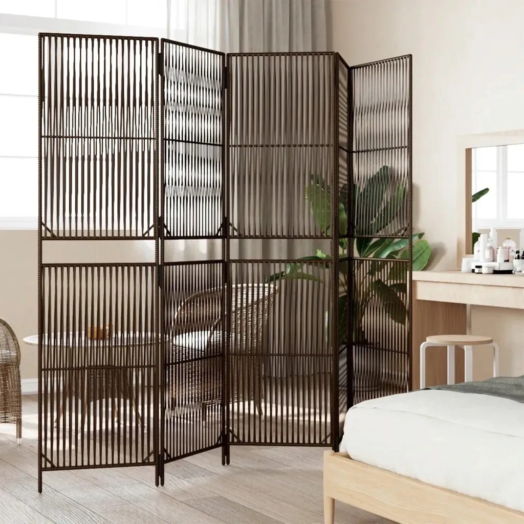 vidaxl-parawan-5-panelowy-brazowy-polirattan