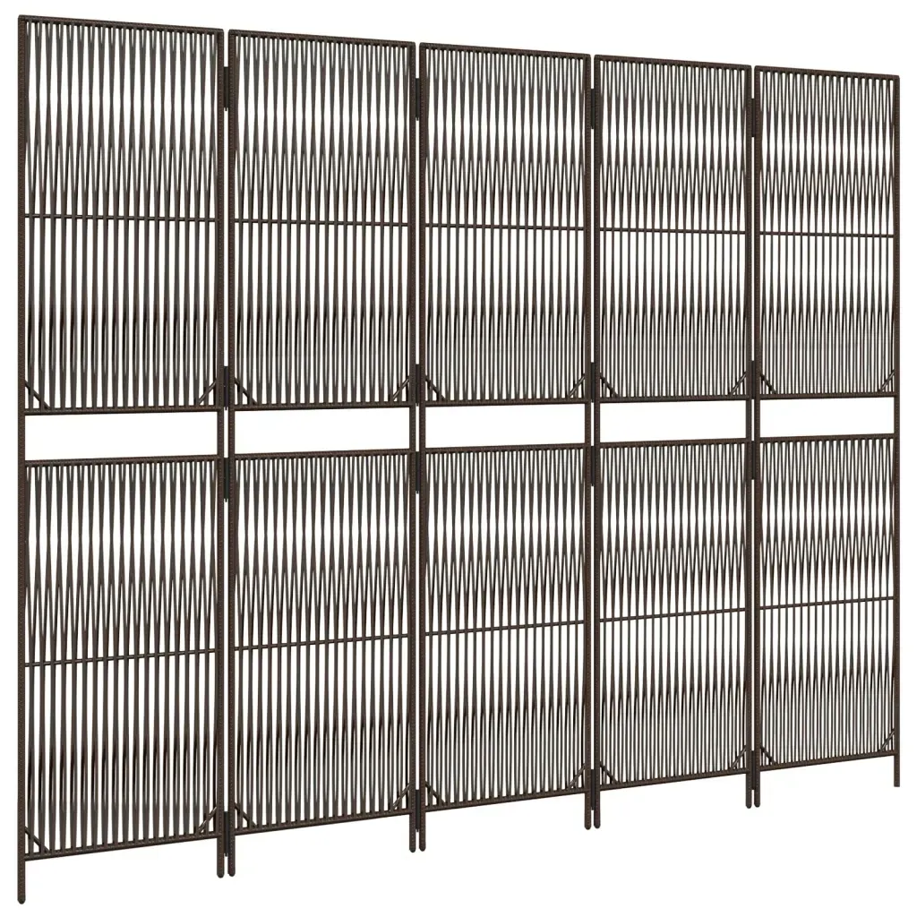 vidaxl-parawan-5-panelowy-brazowy-polirattan-stan-nowy