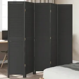 vidaxl-parawan-pokojowy-5-panelowy-czarny-lite-drewno-paulowni