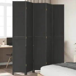 vidaxl-parawan-pokojowy-5-panelowy-czarny-lite-drewno-paulowni