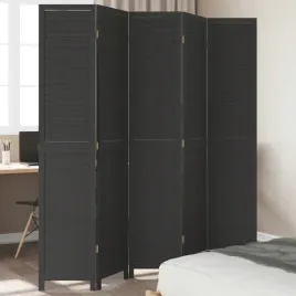 vidaxl-parawan-pokojowy-5-panelowy-czarny-lite-drewno-paulowni