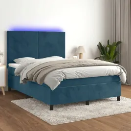 vidaxl-lozko-kontynentalne-materac-i-led-niebieski-aksamit-140x200cm