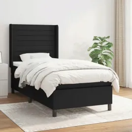 vidaxl-lozko-kontynentalne-z-materacem-czarne-tkanina-90x190-cm