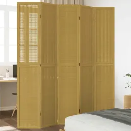 vidaxl-parawan-pokojowy-5-panelowy-brazowy-lite-drewno-paulowni