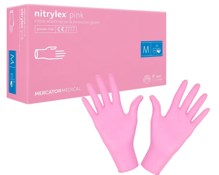 RĘKAWICE NITRYLOWE NITRYLEX PINK RÓŻOWE M 100 szt.