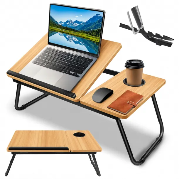 STOLIK DREWNIANY REGULOWANY POD LAPTOPA SZUFLADA PODSTAWKA TACA DO ŁÓŻKA