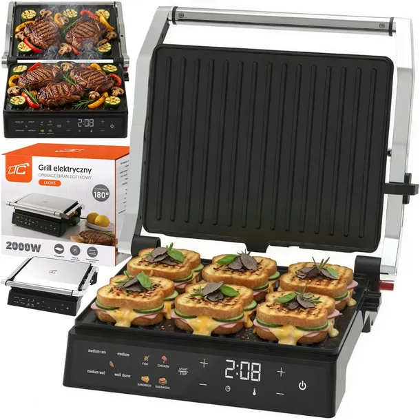 OPIEKACZ TOSTER GRILL DO KANAPEK PANINI ELEKTRYCZNY ROZKŁADANY 180° MOCNY