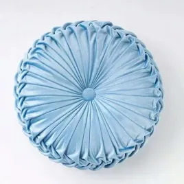 niebieska-poduszka-welur-dekoracyjna-plisowana-okragla-38-cm-blekitna
