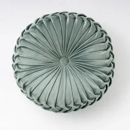 zielona-poduszka-welur-dekoracyjna-plisowana-okragla-38-cm-mietowa-pastelow
