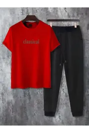 dres-damski-czerwony-t-shirt-z-napisem-classical-i-spodnie-dresowe-l-5ha