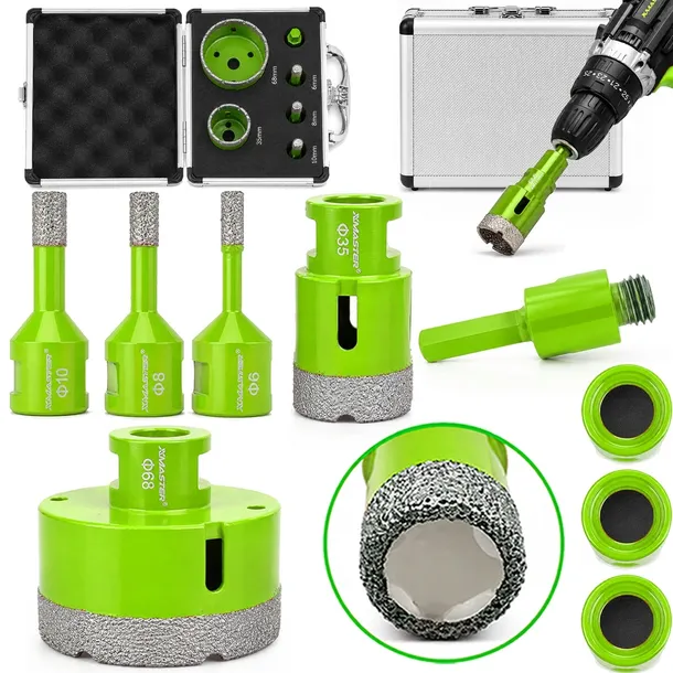 OTWORNICE DIAMENTOWE KORONKA DO GRESU M14 ZESTAW ⌀ 6,8,10,35,68 mm +ADAPTER