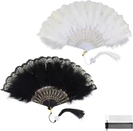 wachlarz-reczny-z-pior-skladany-damski-retro-2-sztuki-czarny-bialy