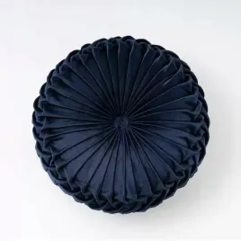 granatowa-poduszka-welur-dekoracyjna-plisowana-okragla-38-cm-aksamit