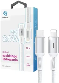 kabel-usb-c-lighting-korgy-clw12-20w-1-2m-dioda-ladowania-nylonowy-bialy
