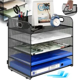 szuflady-na-dokumenty-a4-organizer-5-szuflad-metalowa-siatka-polka-czarny
