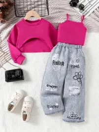 shein-dziewczecy-komplet-spodnie-rozowa-bluzka-top-116-122-1ma