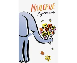kartka-urodzinowa-slon-z-bukietem-kwiatow-z-koperta