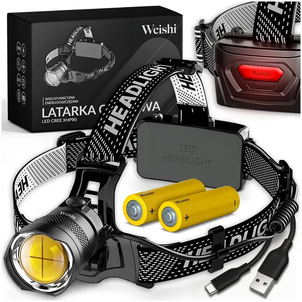 LATARKA CZOŁOWA AKUMULATOROWA USB-C LAMPKA WODOODPORNA LED ZOOM CREE XHP90