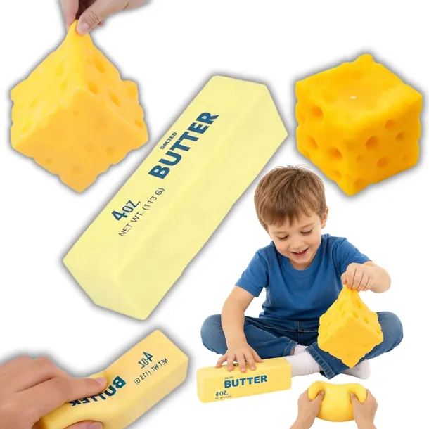 Zestaw 2 Gniotków Antystresowy Squishy Masło i Ser Sensoryczne Dla Dzieci