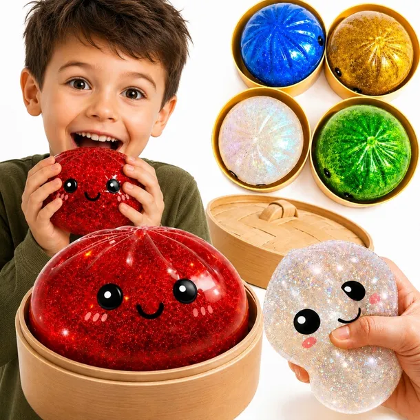Gniotek Antystresowy Dumpling Pierożek 10 cm Brokatowy Squishy Dla Dzieci