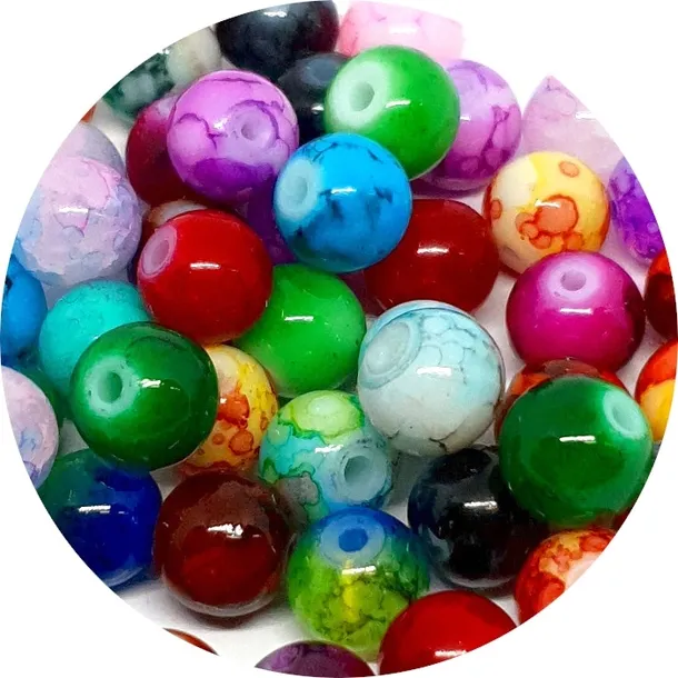 Koraliki Szklane Marmurki Mix Kolorów Kule Kulki 8mm 50szt Zestaw