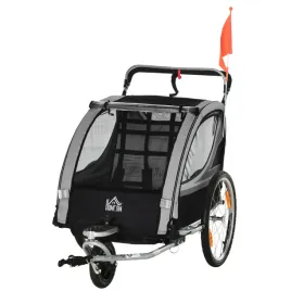kinderfahrradanhanger-2-in-1-dla-dzieci-stalowy-szary-czarny-2-miejsca