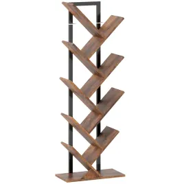 regal-na-ksiazki-homcom-rustykalny-braz-czarny-50-x-24-x-136-cm