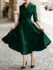 shein-elegancka-zielona-sukienka-midi-z-kolnierzem-m-1ma