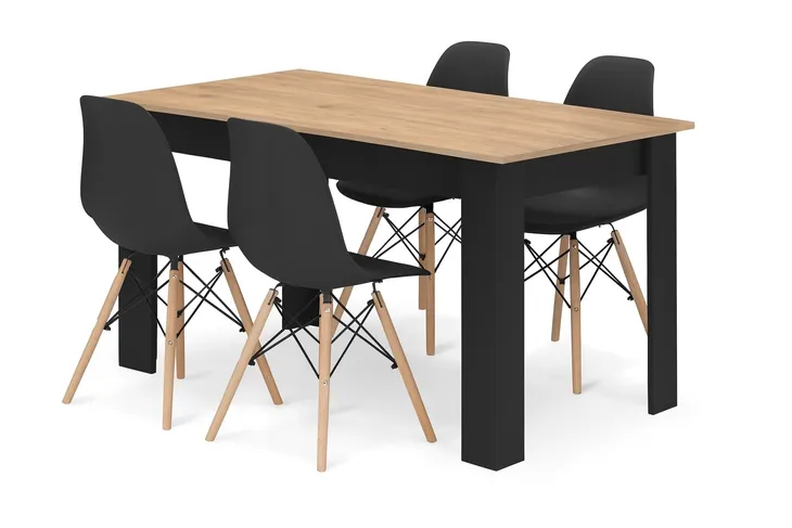 Stół 120x80 DĄB CRAFT/CZARNY z 4 Krzesłami Do Kuchni Jadalni Salonu LOFT