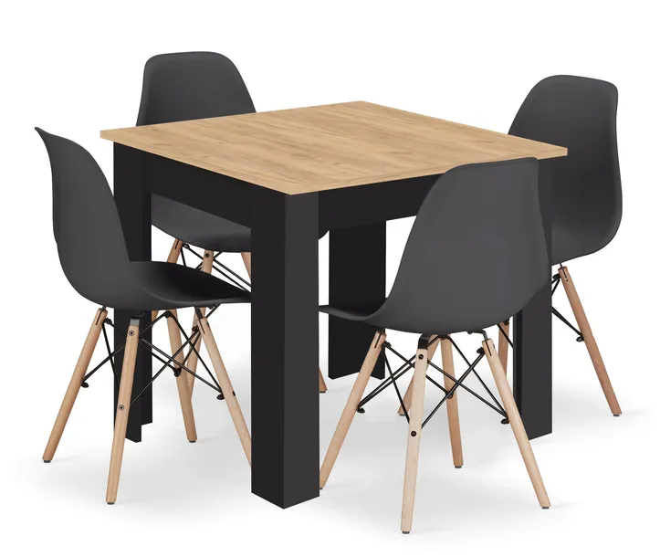 Stół z 4 Krzesłami Do Kuchni Jadalni Salonu LOFT CRAFT/CZARNY Krzesła czarn