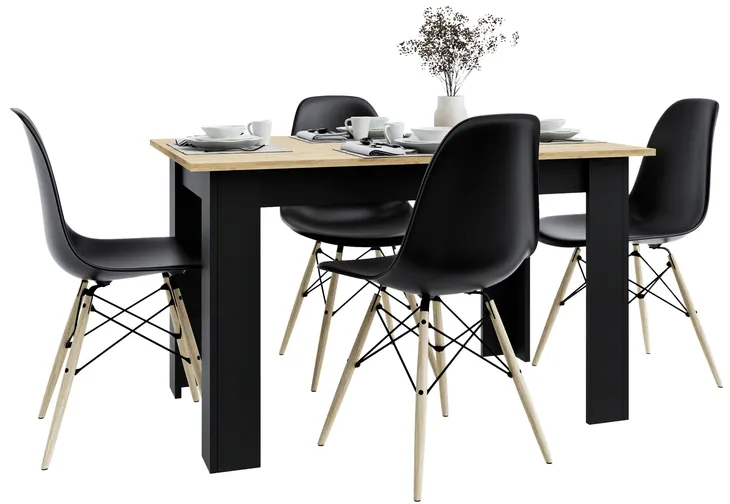 Stół z Krzesłami Do Kuchni Jadalni Salonu LOFT Craft/Czarny Krzesła czarne