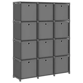 regal-z-12-pudelkami-szary-stal-i-tkanina-103x30x141-cm