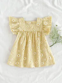 shein-sukienka-dziecieca-krotki-rekaw-zolta-kratka-kwiaty-92-98-1ma