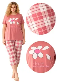 pizama-damska-bawelniana-ruda-spodnie-3-4-bialy-kwiat-4xl