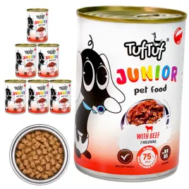 tuftuf-junior-pelnoporcjowa-karma-dla-szczeniat-z-wolowina-w-sosie-6x415g