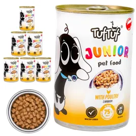 tuftuf-junior-pelnoporcjowa-karma-dla-szczeniat-z-drobiem-w-sosie-6x415g