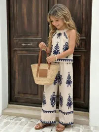 shein-letni-komplet-dziewczecy-bluzka-i-spodnie-wzor-bezowy-122-128cm-1ma