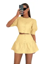 shein-spodnica-damska-zolta-z-guzikami-krotka-na-lato-m-1ma
